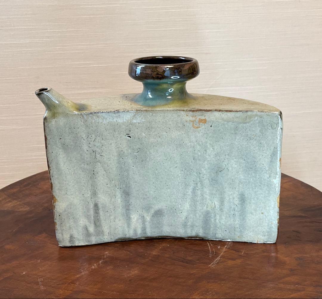 魚文抱瓶 金城次郎 人間国宝 壺屋焼 箱付き 未使用 草色