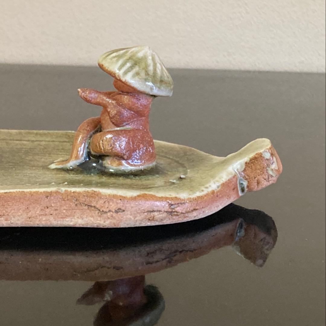 信楽焼 壺中窯 保庭楽入 茶道具 香立 太公望 笹舟香立 共箱・共布・栞付き