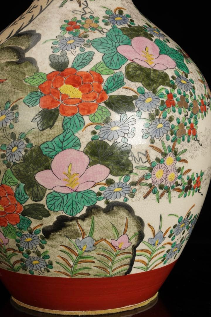 九谷焼 金彩色絵 花鳥図 大花瓶 飾壺 高さ46cm古美術品 骨董品