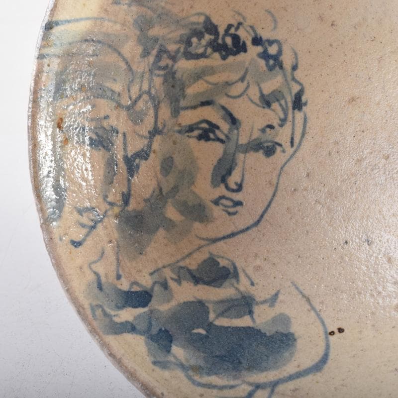 染付　花草山水人物文碗　茶碗　時代箱付　V　7193