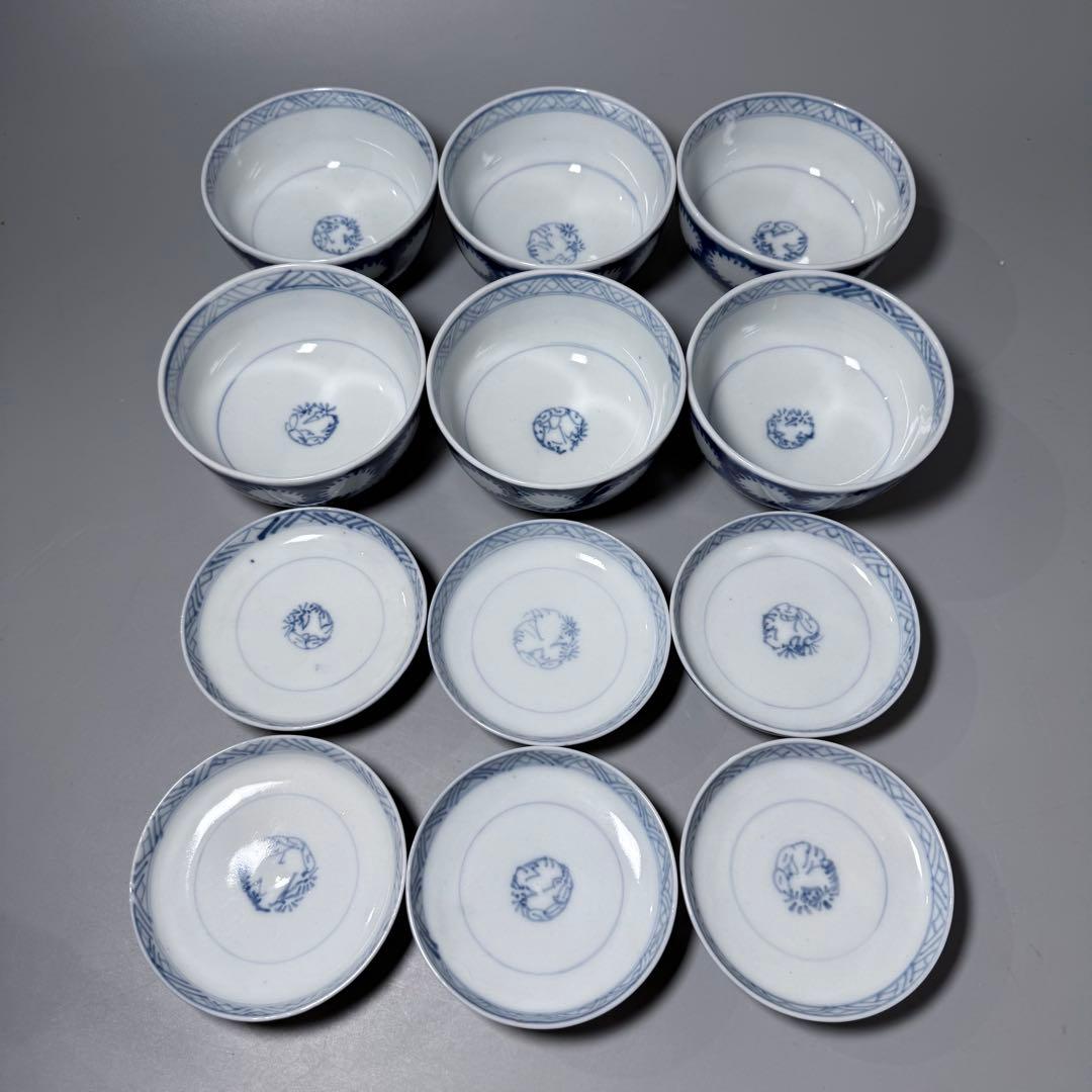 古伊万里 染付雪輪文蓋茶碗 六客 江戸時代後期 品格 可愛らしい器