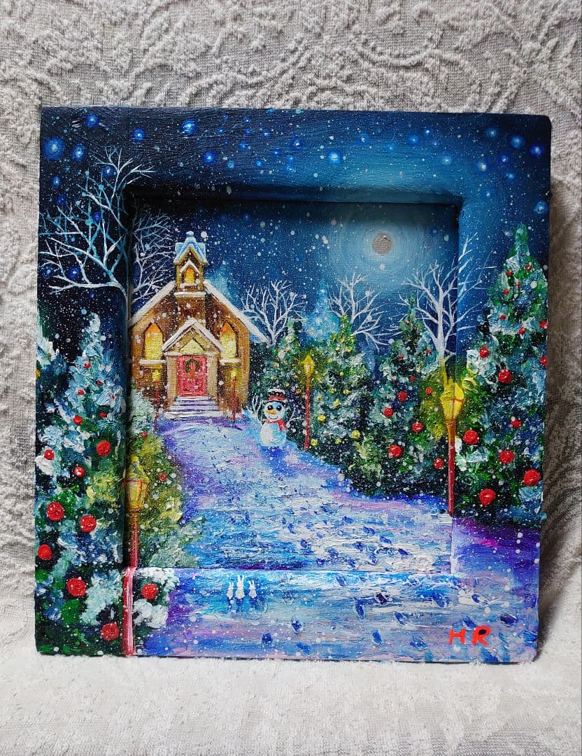 油絵 絵画【雪の道】