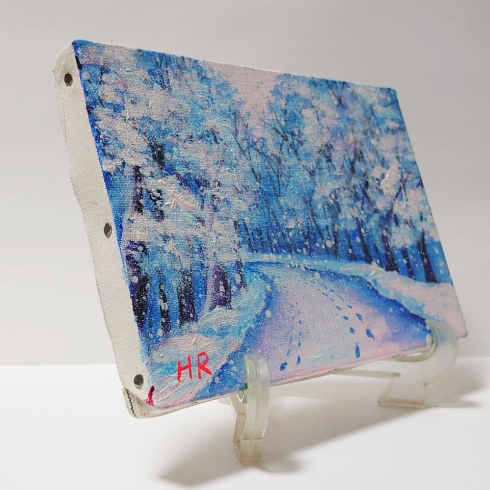 油絵 絵画【雪の道】