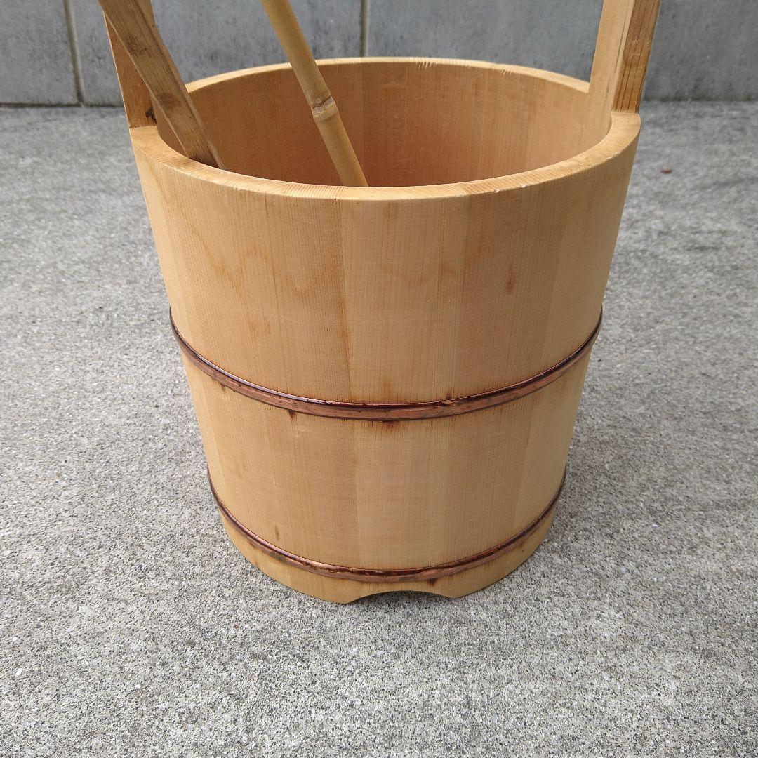 木製水屋道具 手桶 竹製ひしゃく 墓参り用桶 手桶セット 木製手桶 お
