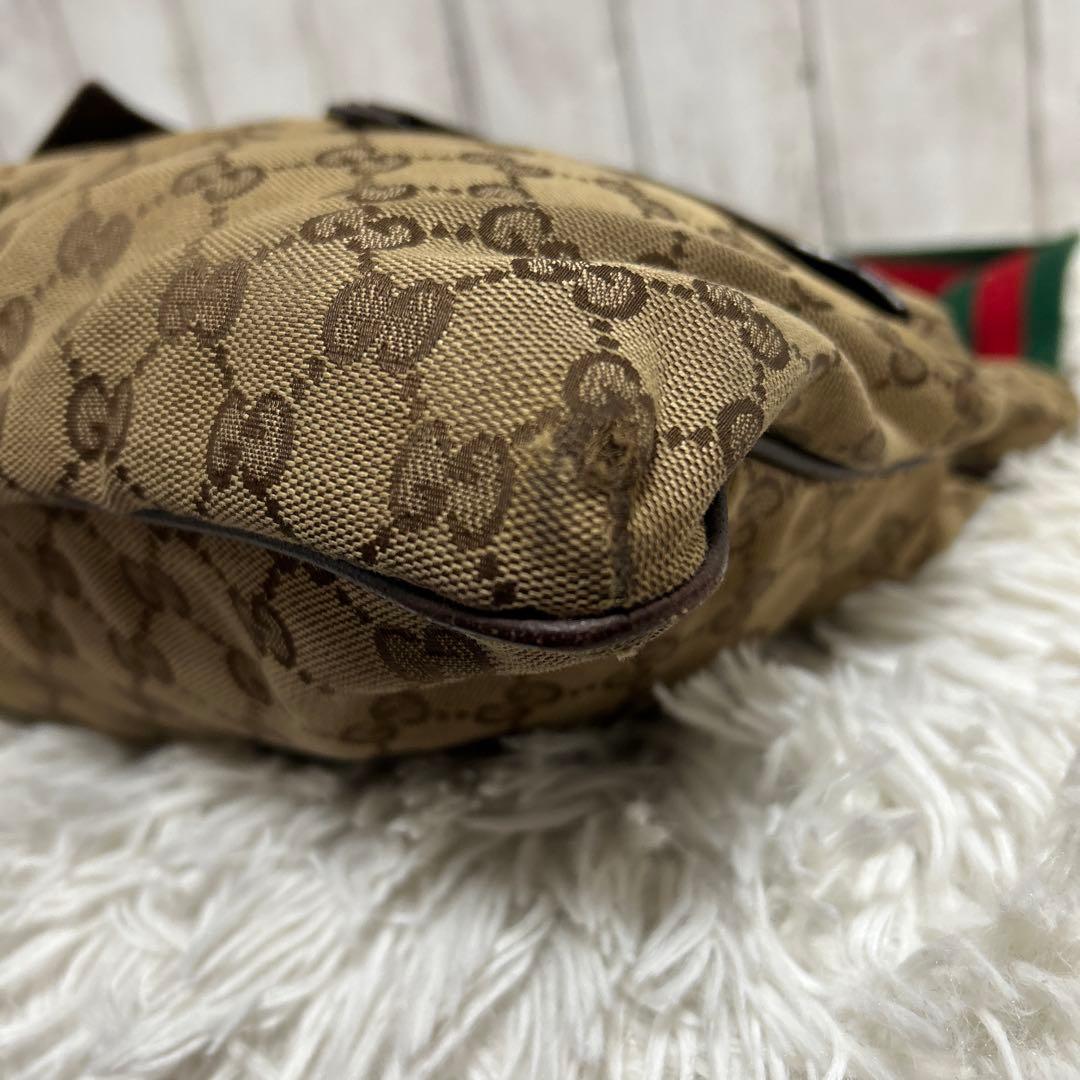 GUCCI GGキャンバス　シェリーライン ショルダーバッグ　ロゴ　レザー