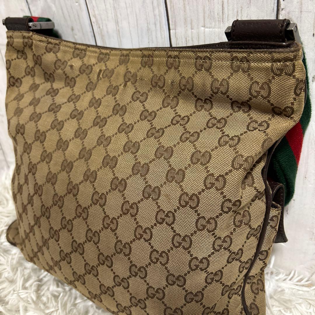 GUCCI GGキャンバス　シェリーライン ショルダーバッグ　ロゴ　レザー