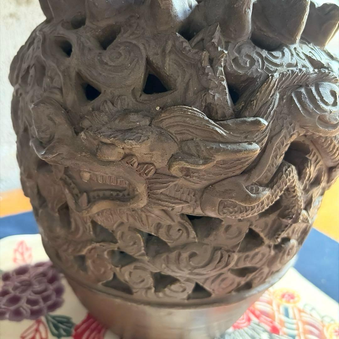 沖縄 透かし 壺 骨董 龍巻