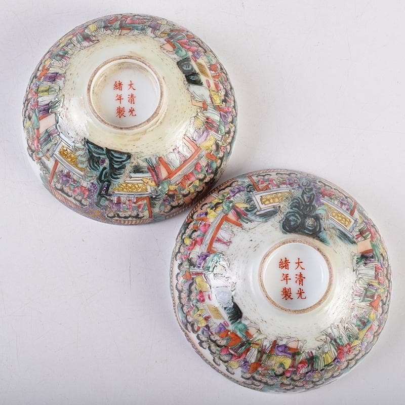 中国 大清光緒年製 粉彩 百美図 茶碗 一對 唐木台付 M R8899 - メルカリ