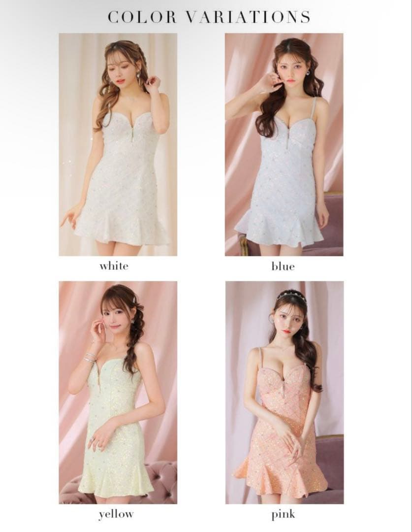 に*ら様 ROBE de FLEURS ビジュー付きミニドレス ホワイト スパン