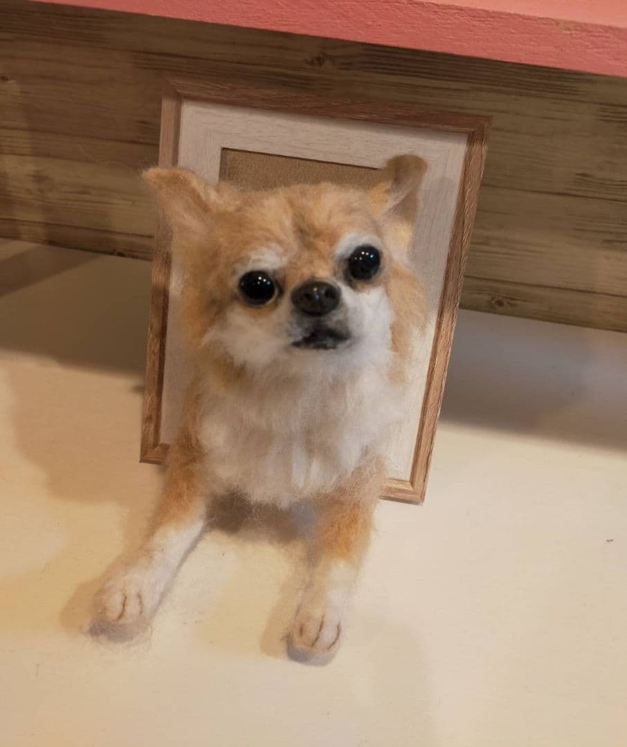 羊毛フェルト ハンドメイド 犬 チワワ フレーム 羊毛フェルト