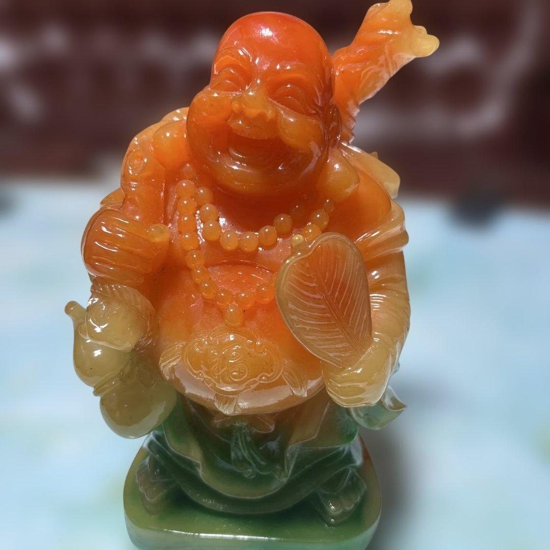 美品】翡翠 天然石 布袋様 笑顔 七福神 縁起物 置物 - メルカリ