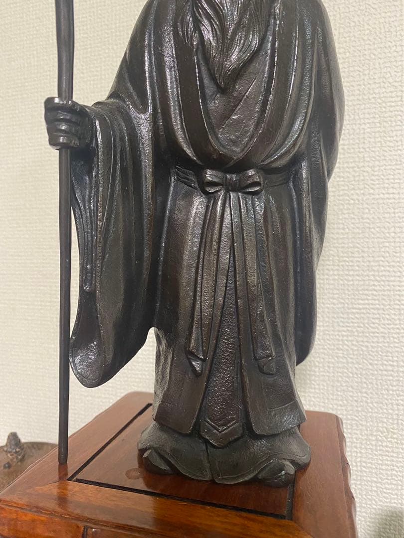 銅製壽老人 置物 高村泰正在名 年代物 保管品
