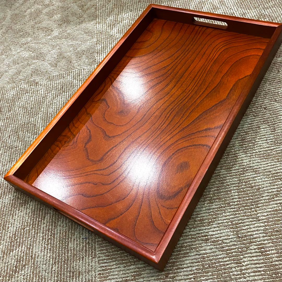 長手盆 会津塗り 】 N532 木製 盆 持ち手付き 漆器 木目 家事用品