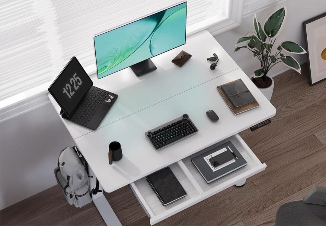 電動昇降デスク　デュアル引き出し パソコンデスク