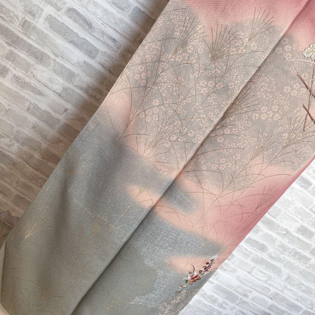 訪問着 フルセット ツツジ 撫子 梅 萩 小花 手刺繍 可愛らしいお花 L1