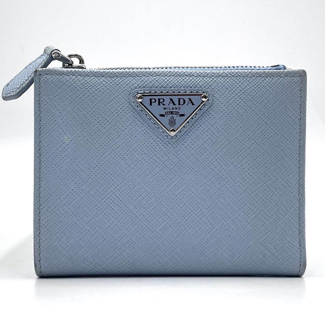 極美品/現行モデル○ プラダ 折り財布 二つ折り 三角ロゴ サフィアーノ
