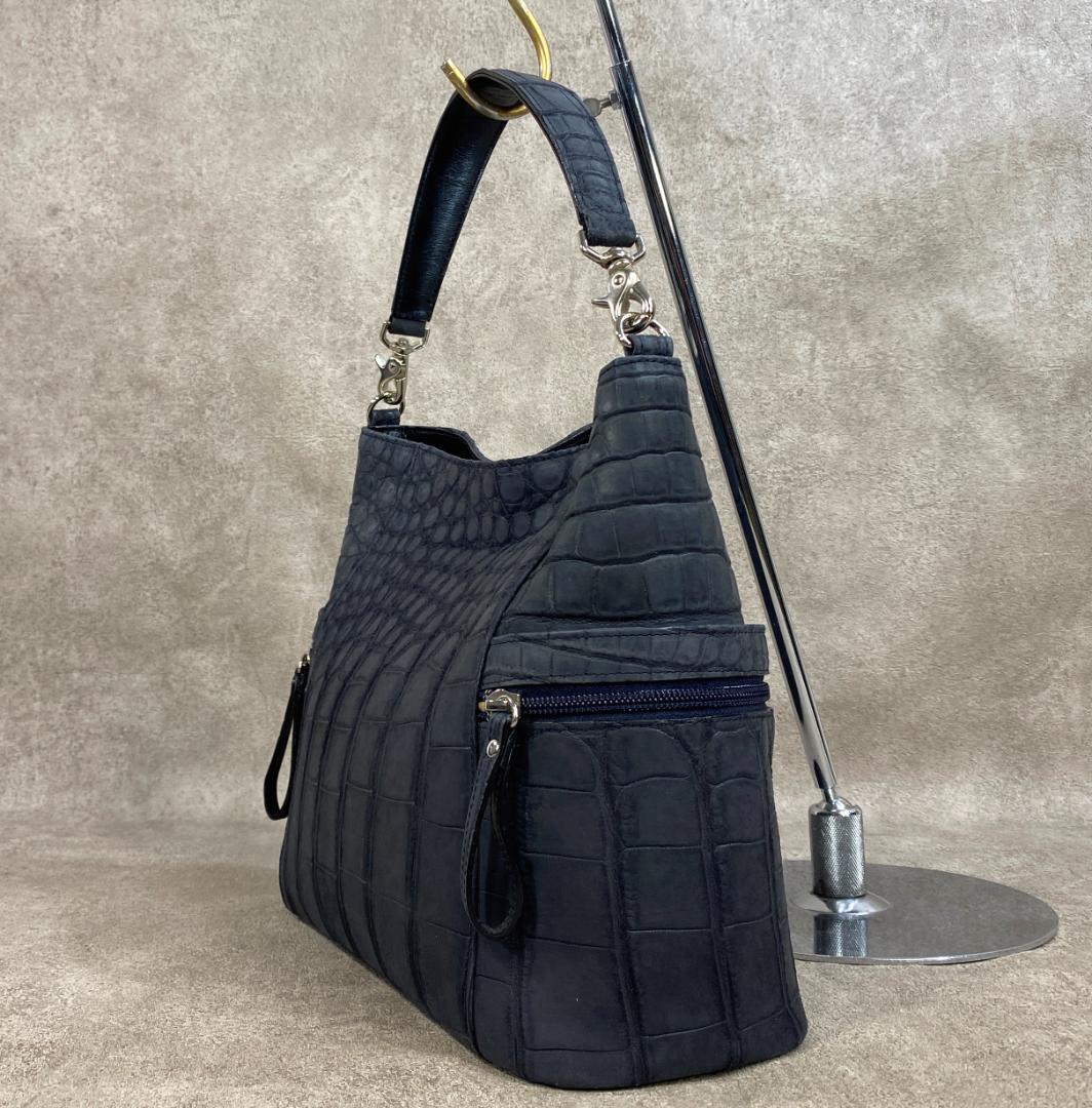【極美品】 クロコダイル ワニ革 ヌバック 日本製 JRA認定 ショルダーバッグ