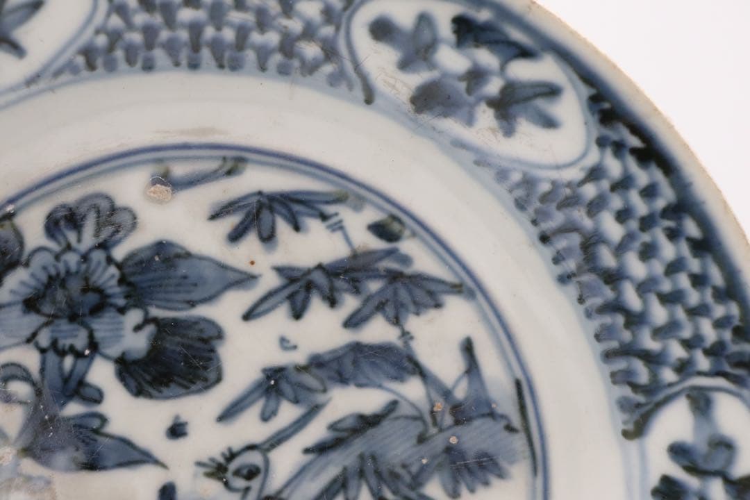 中国　明時代　染付　花鳥紋大皿　アンティーク　送料込み250124