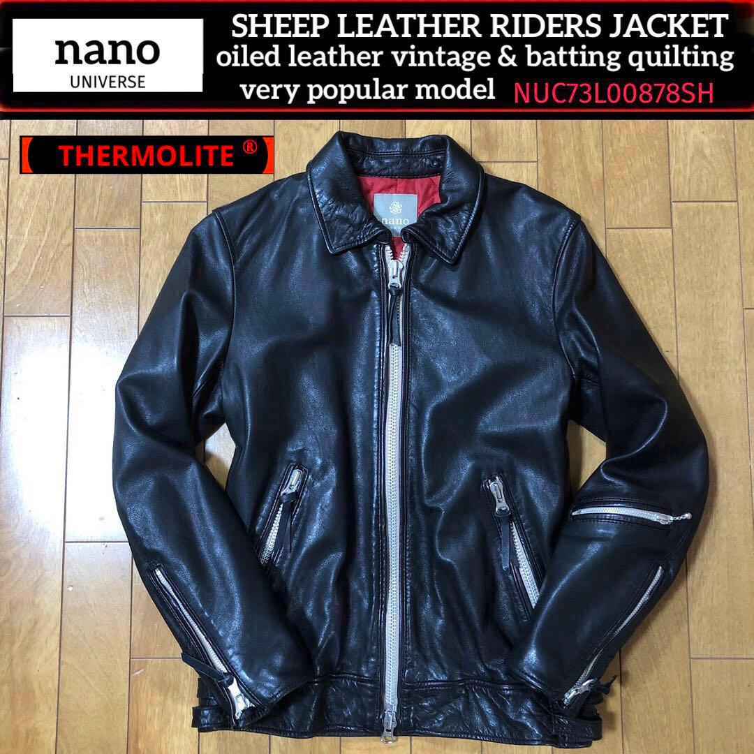 極美品 M ナノユニバース 極暖サーモライト ラムレザーライダース