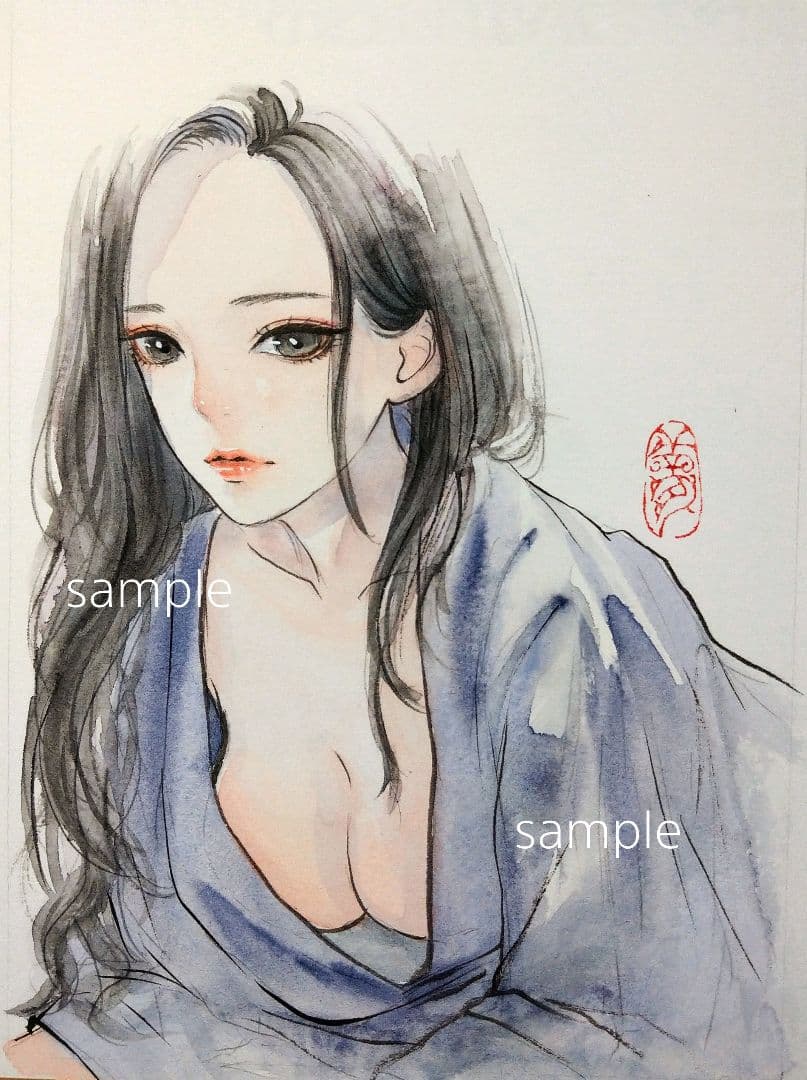 手描きイラスト　肉筆原画　美人画　水彩画　セクシー　グラビア　オリジナル