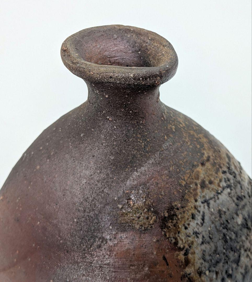 岡山県重要無形文化財 金重晃介 備前焼 扁壺徳利 四方桟共箱