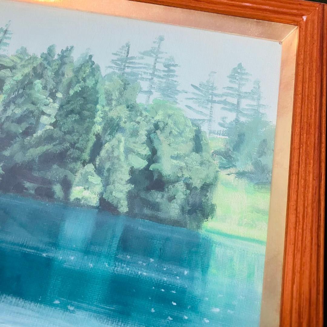 【希少】『山湖初夏』石川滋彦作 油絵 サイン有 裏書有 額縁付き 油彩