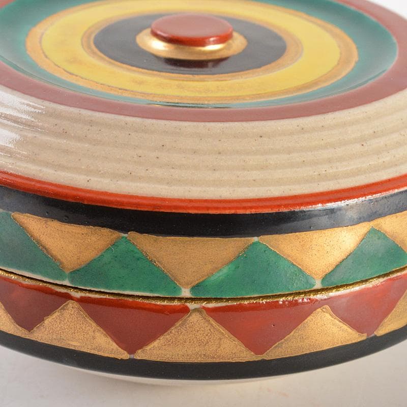 すみかすみれ様専用 萬古焼 佐久間芳山造 色絵コマ 香合 共箱 V