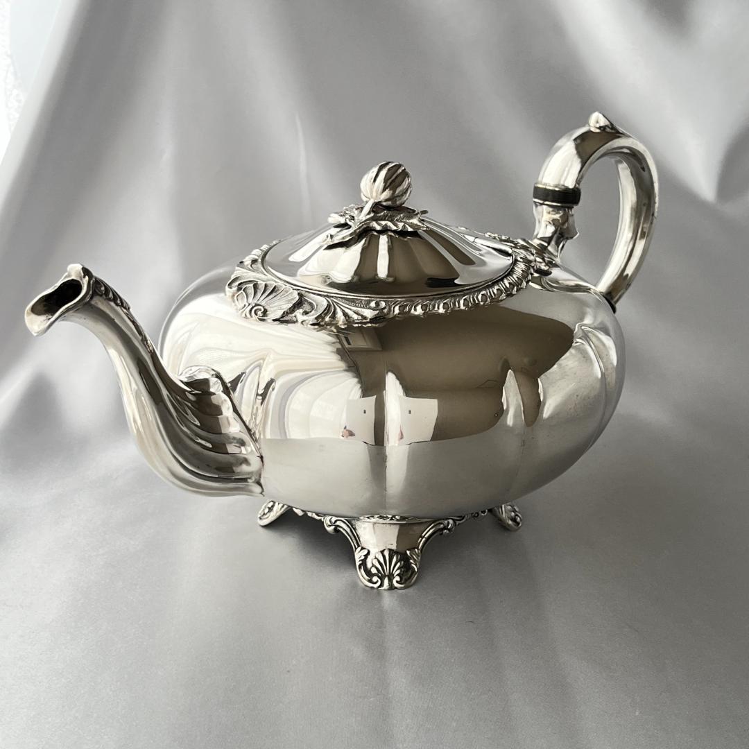 【Haddon】メロンフォルムのティーサービス 4点【シルバープレート】