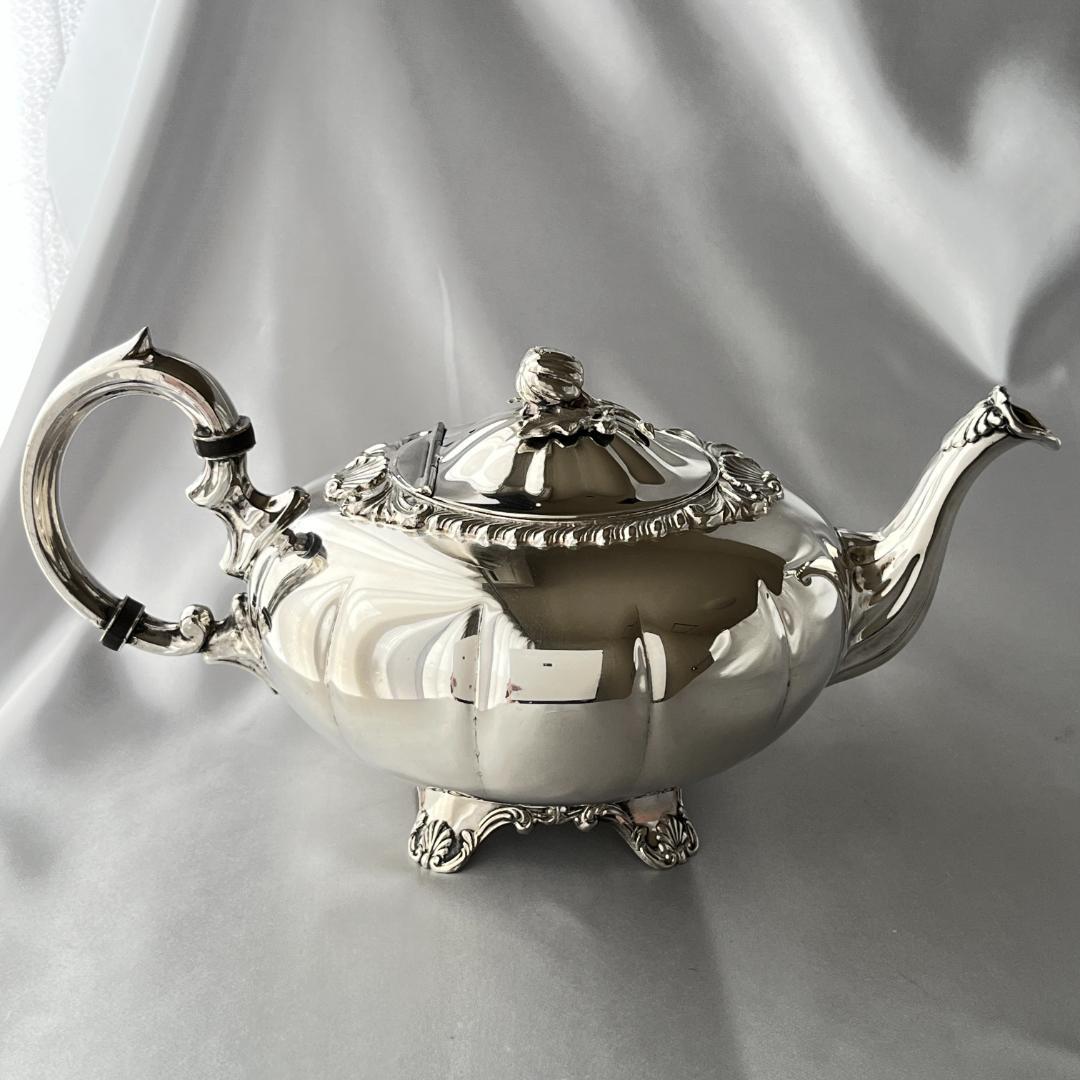 【Haddon】メロンフォルムのティーサービス 4点【シルバープレート】