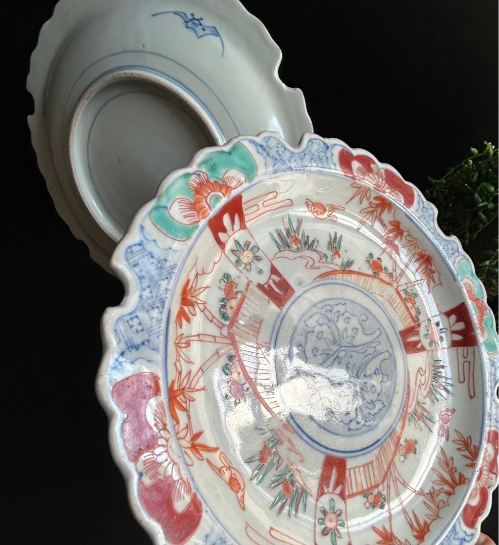 骨董 江戸時代末期？～明治？ 古伊万里　染錦色絵　花鳥図　縁起物