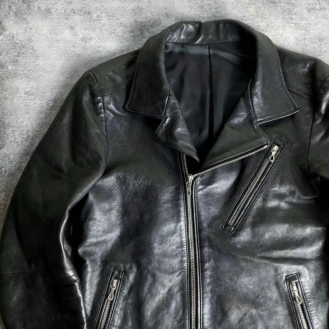 5351 POUR LES HOMME ラムレザーセミシングルライダース割引不可