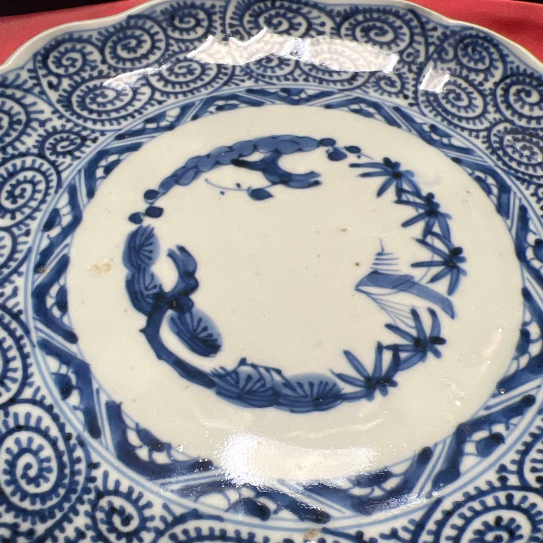 江戸期蛸唐草見込松竹梅輪花皿割れニュー無し古い物です時代多少の使用感あります