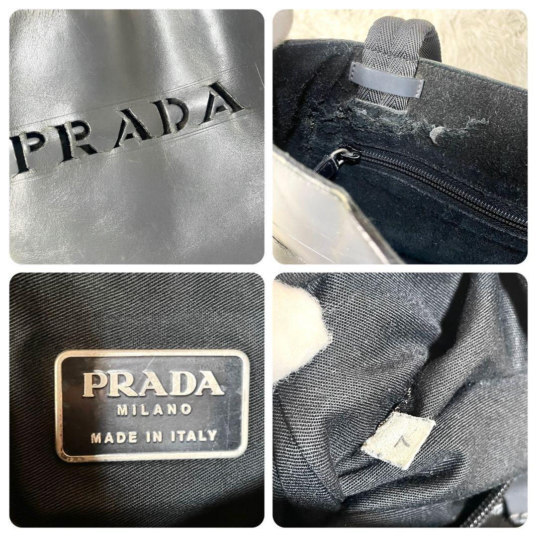 プラダ PRADA トートバッグ ハンドバッグ 型抜き ロゴ グレー