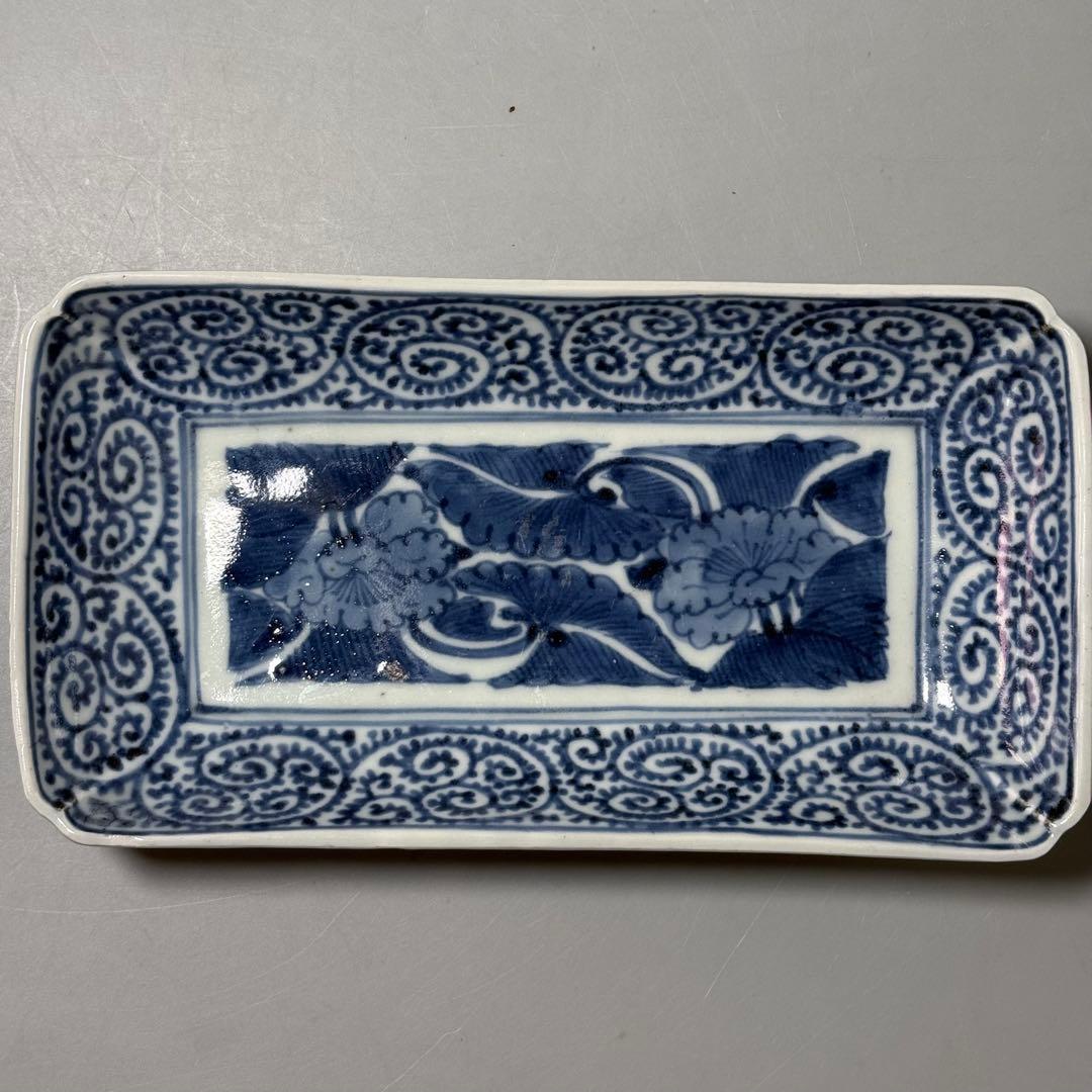江戸中期　古伊万里　染付蛸唐草長皿　五客　冨貴長春　古器を楽しむ　料理屋