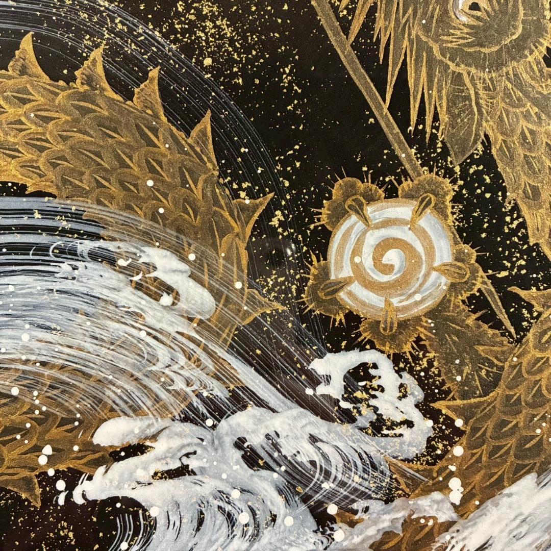 美品 あいはら友子「赤富士に昇り龍」肉筆画 日本画 縁起物 開運