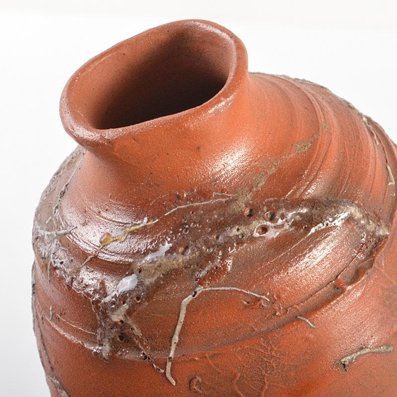 備前焼　新備前　珍壺　徳利　一対　銘「雪柳」　極め箱　C　6081