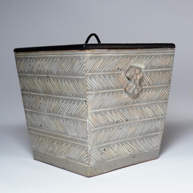 佐久間勝山 三島四方水指 共箱 茶道具 万古焼 松古窯 玄々斎好写