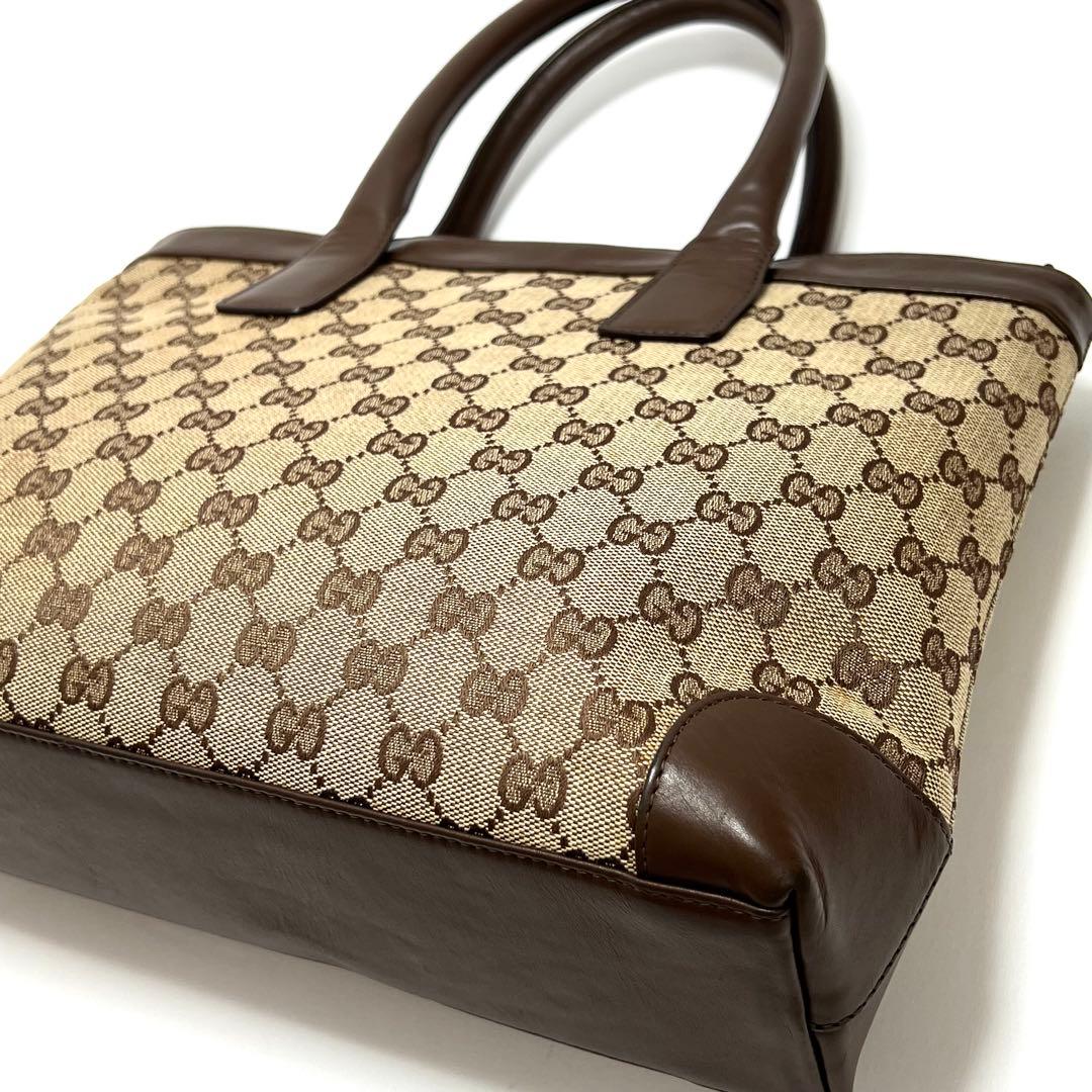 グッチ　トートバッグ　ハンドバッグ　GG柄　キャンバス　レザー　ブラウン