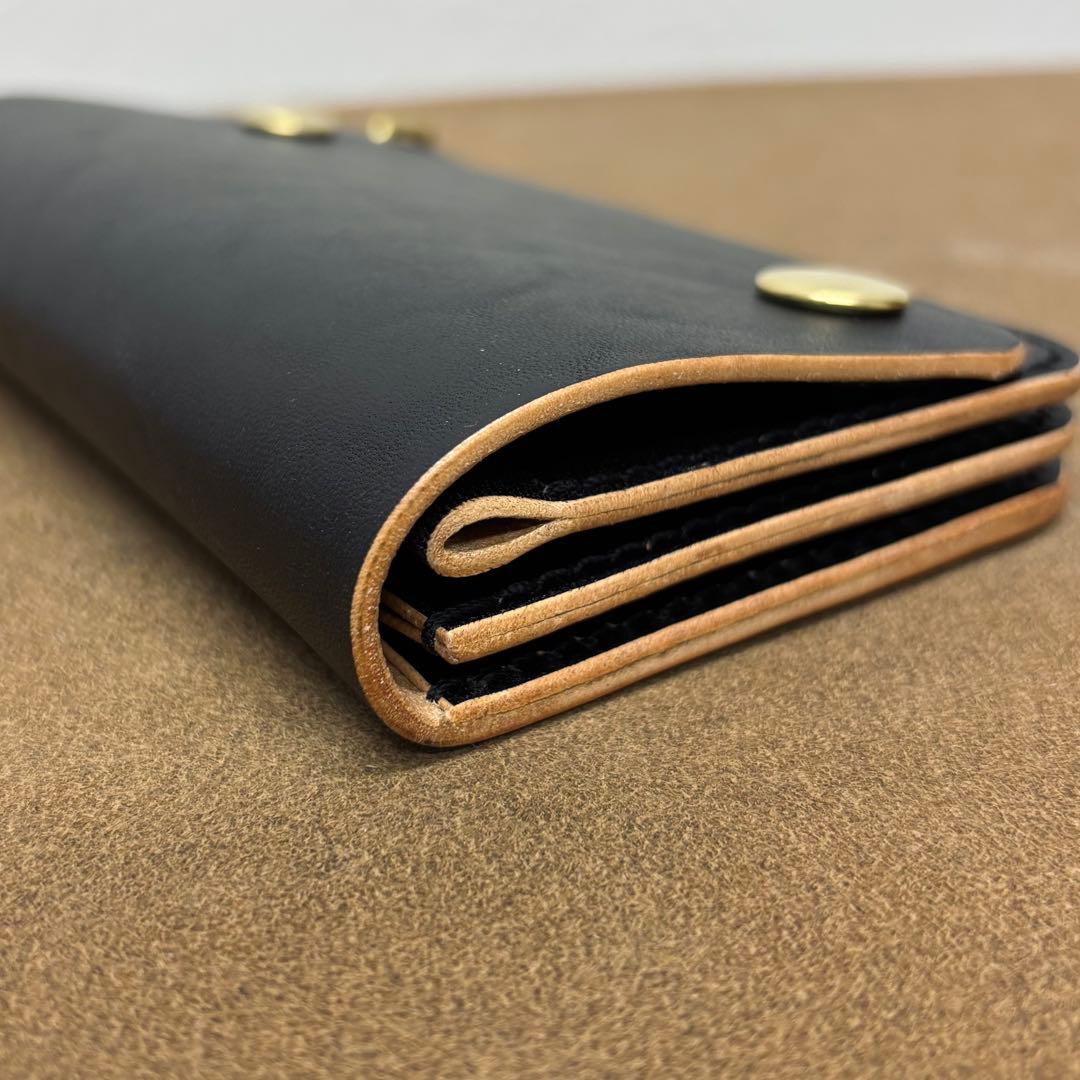 ホースハイド　トラッカーウォレット　ミドル　黒　茶心　3層　alps