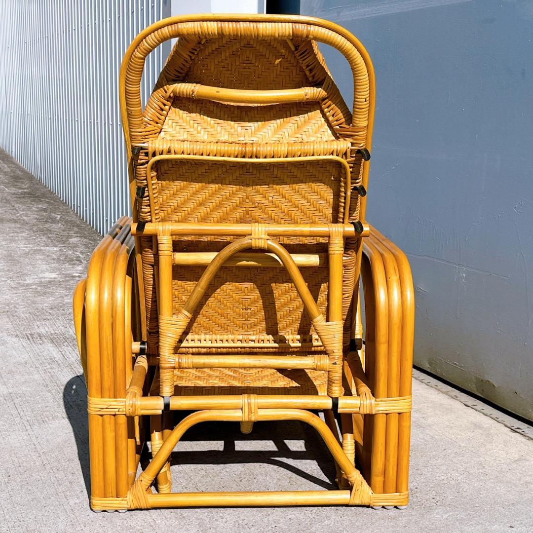 送料無料】 ラタン リクライニングアームチェア マガジンラック