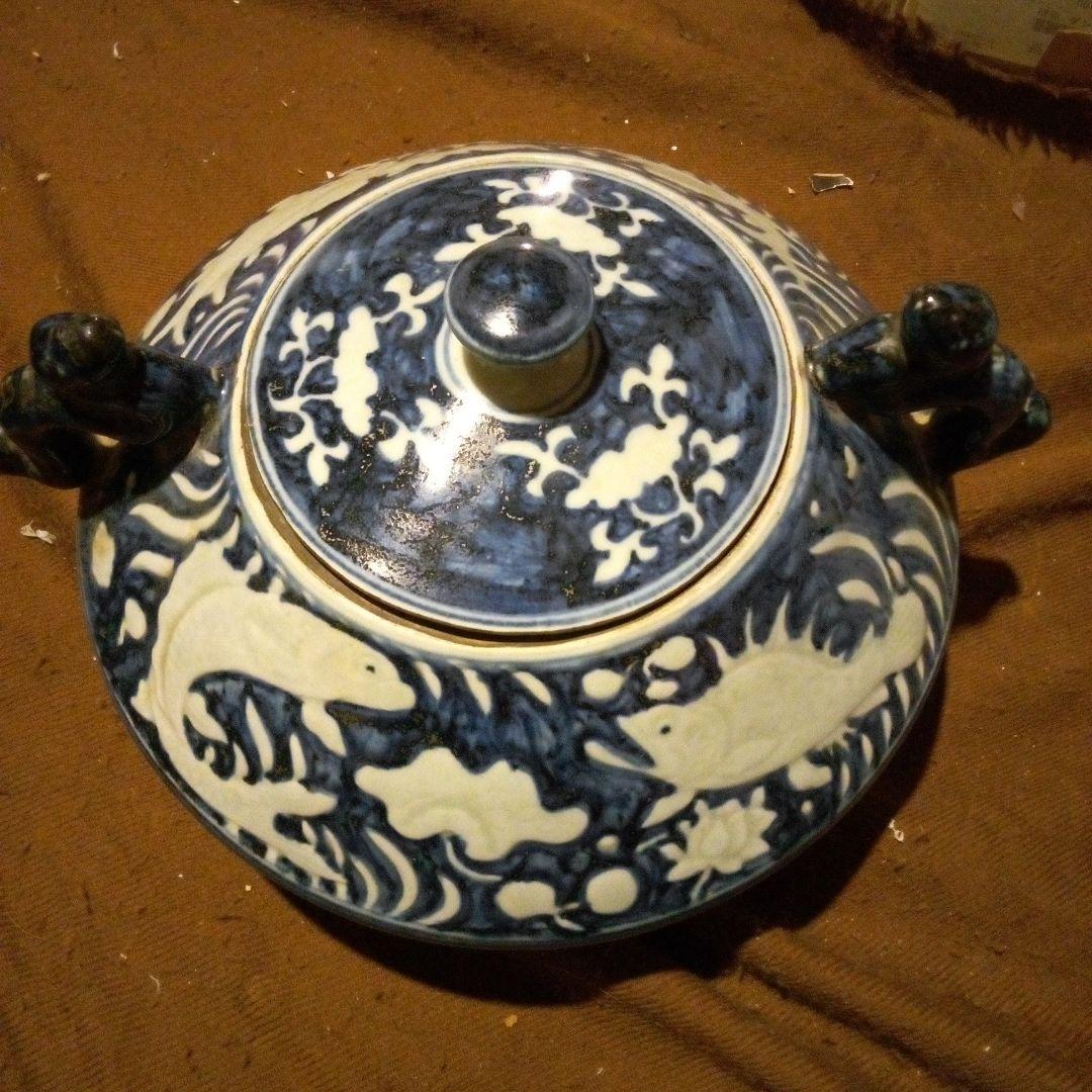 中国清時代染付壺アンティーク送料込み0406