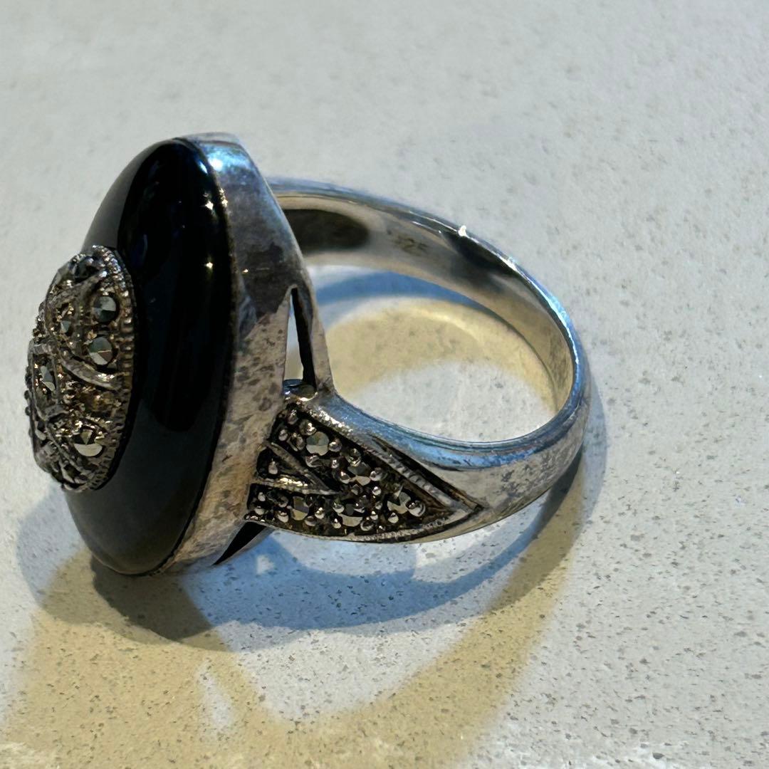 l*n様 11号　ヴィンテージ シルバー925 オニキス　マーカサイト　指輪　リ