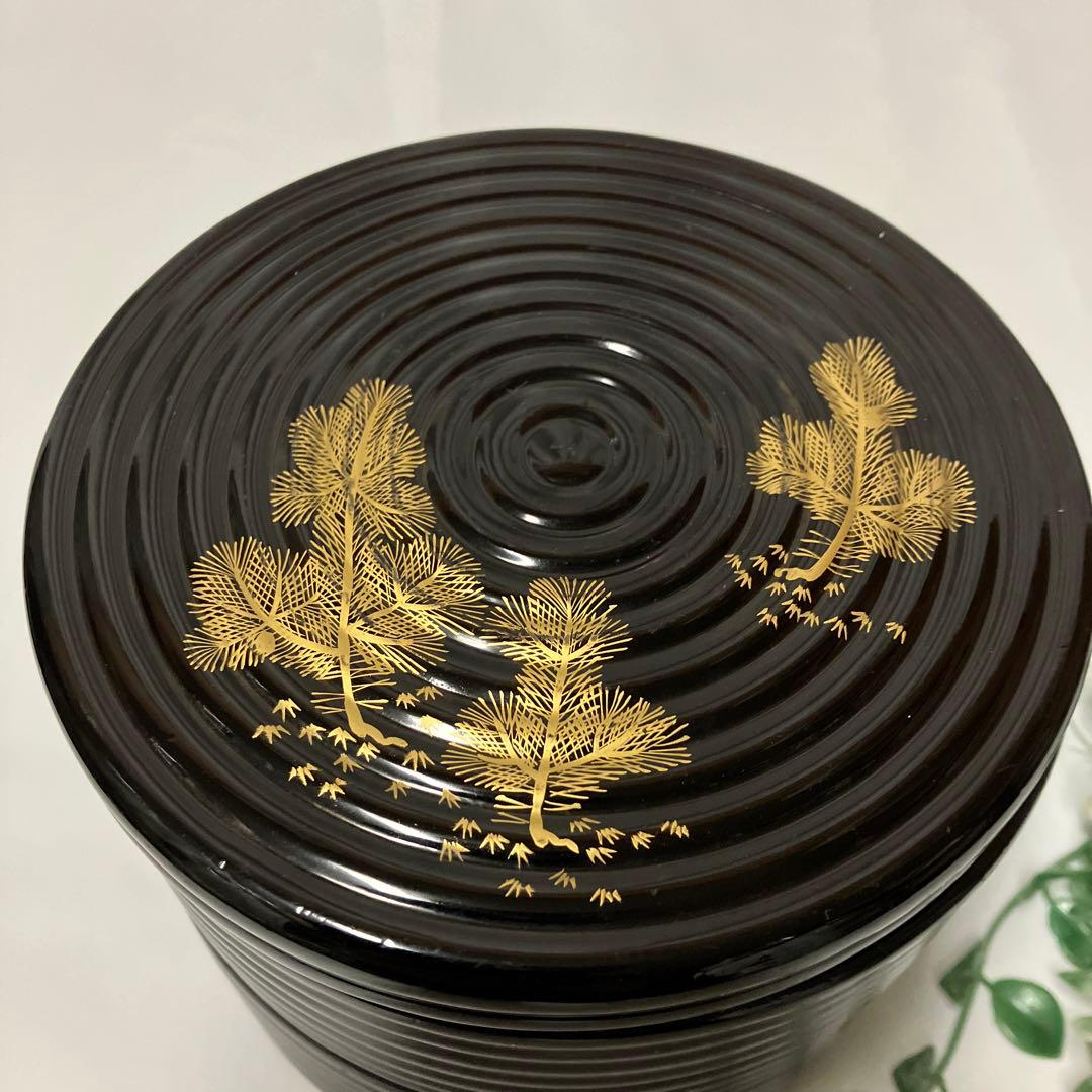 平安 象彦 若松重 高級漆器 木製漆器 内朱塗 蒔絵 二段重 弁当箱 木箱