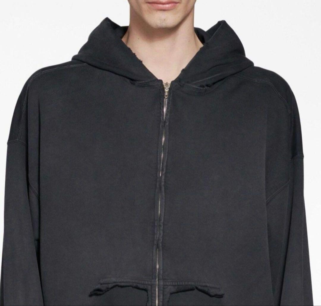 トップス 23ss TapeType Ripped PocketZip-Up Hoodie