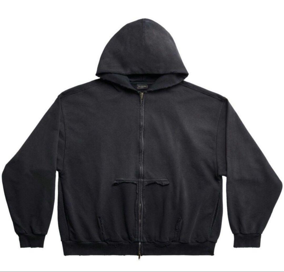 トップス 23ss TapeType Ripped PocketZip-Up Hoodie