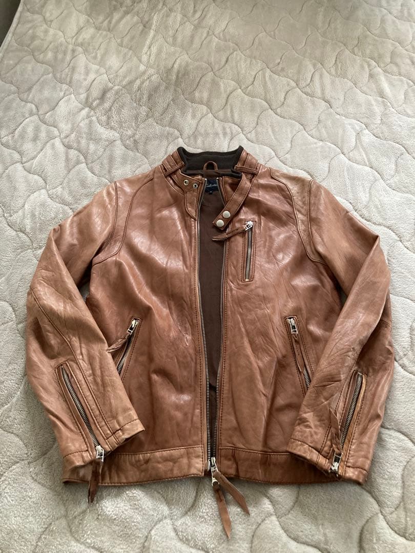 MEN'S BIGI】羊革 レザージャケット キャメルブラウン トロトロ肌触り