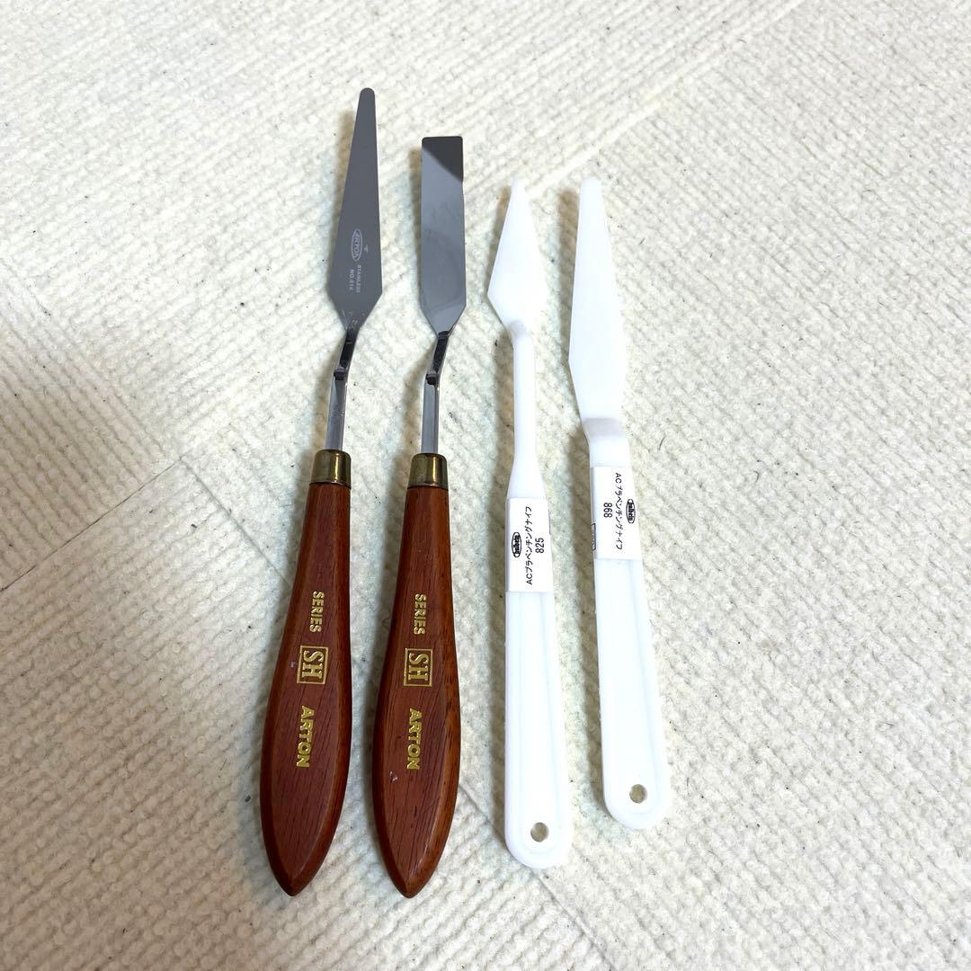 画材まとめ売り メディウム4/アクリル18/ナイフ4/キャンバス2/銀箔