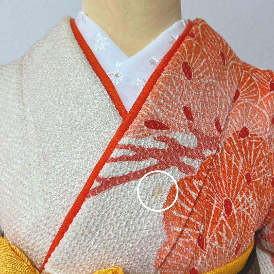 444 振袖フルセット 正絹 朱赤 オレンジ 絞り 藤娘きぬたや 高級 小柄