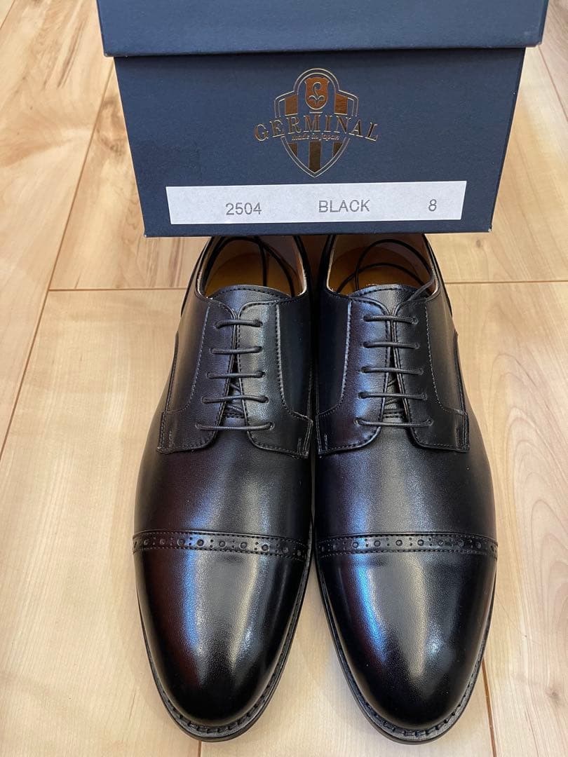 日本製新品GERMINALジェルミナル 黒外羽根ストレートチップ　UK8