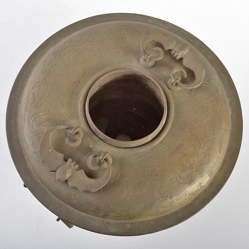 朝鮮 李王家美術工場造 蝙蝠手花彫金 神仙炉 宮廷料理器 V R5542
